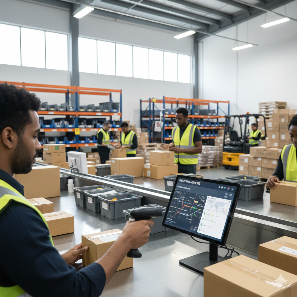 eCommerce fulfillment warehouse managing orders through automation.