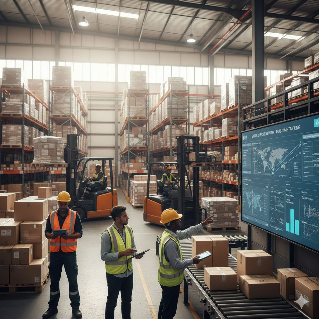 Warehouse logistics team tracking inventory and shipments on digital dashboard powered by BlackByte automation and mobile business apps